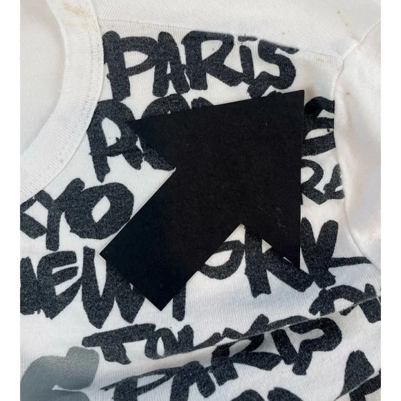 (VTG) YAN MASTER • Black/White/Silver Y2K Paris Name Print Long Sleeve Tee, S - Picture 12 of 16